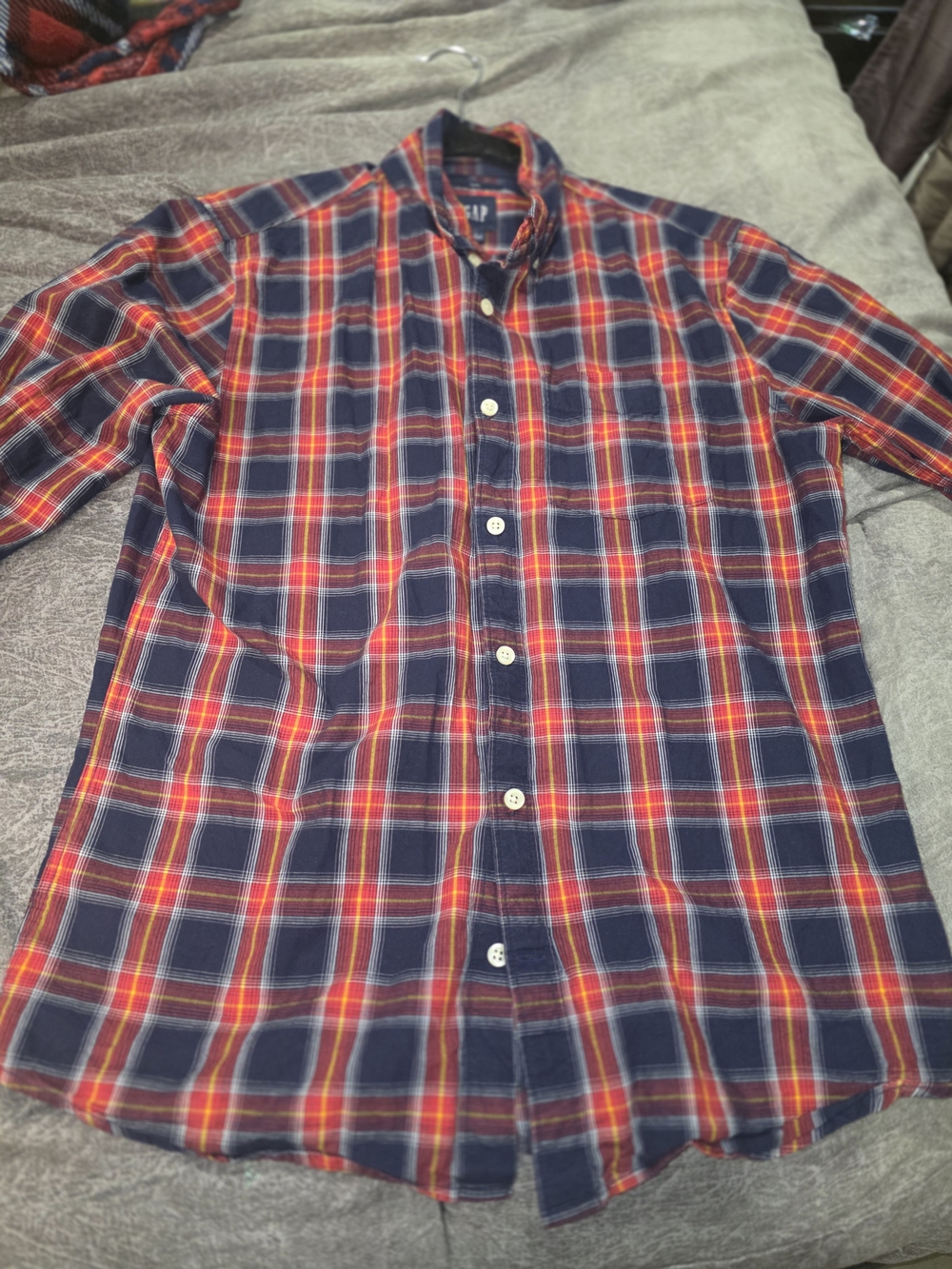 GAP Navy, Red and Yellow Plaid Button-Down Shirt